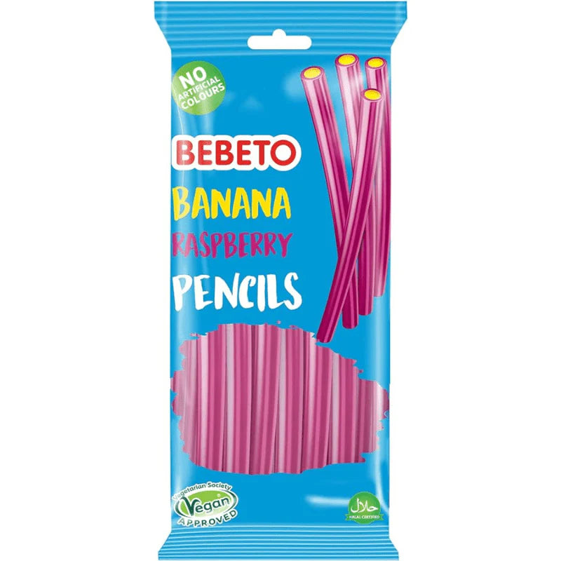 Bebeto Bag Banana Raspberry Pencils £1 Pmp 12x160g Wholesale Sweets